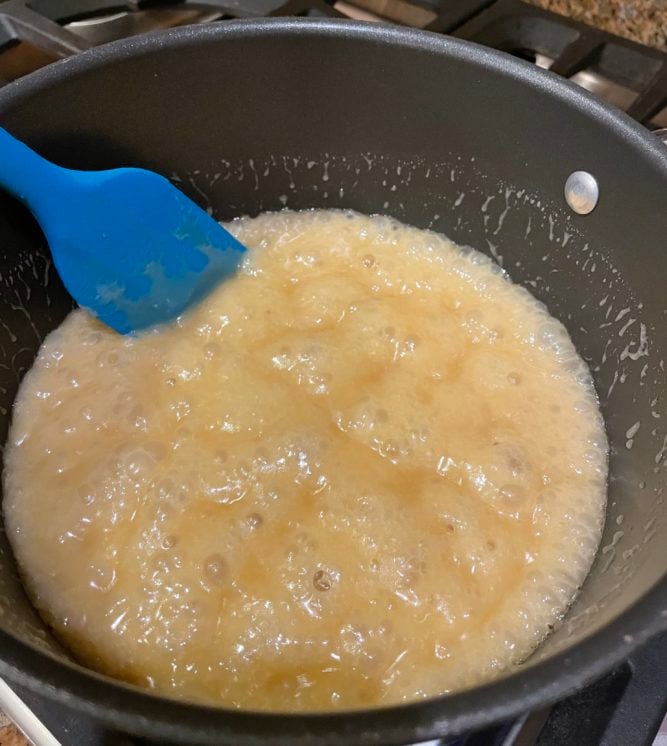 caramel bubbling in a pot