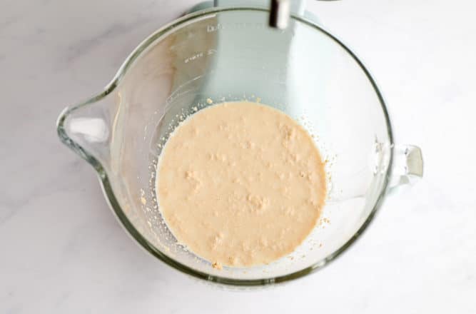 yeast foamy mixture in a stand mixer