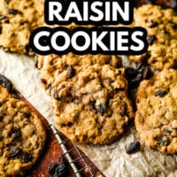 pinterest collage with text overlay for vegan oatmeal raisin cookies