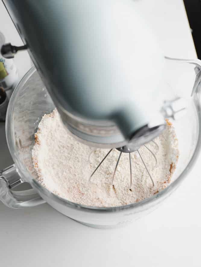 dry ingredients being mixed in a bowl