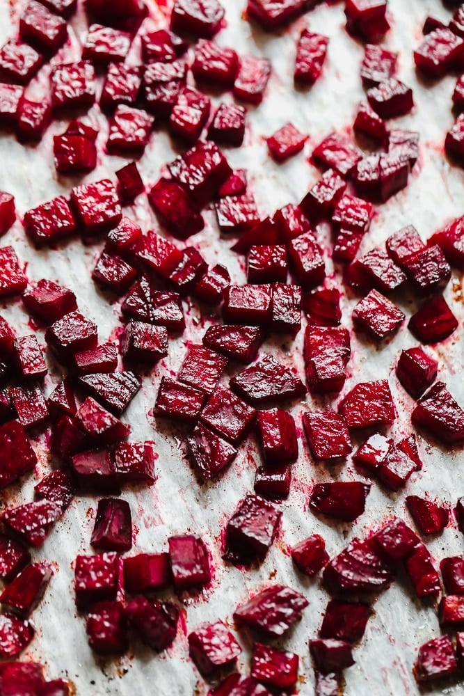 roasted beets on parchment paper