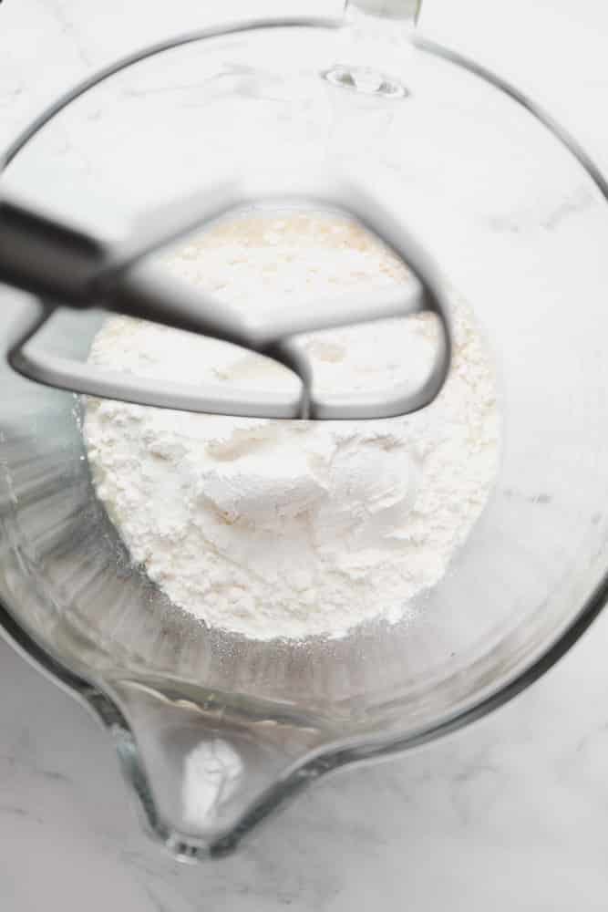 flour in glass mixing bowl