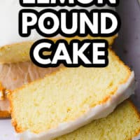 pinterest image of 2 slices of vegan pound cake.