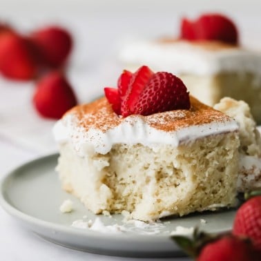 square image of a piece of cake with a bite taken out of it