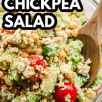 pinterest image of a quinoa salad with chickpeas.