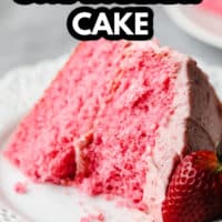 Pinterest image with text of vegan strawberry cake