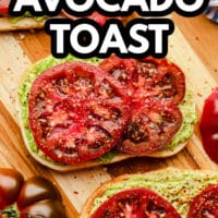 pin image for vegan tomato avocado toast