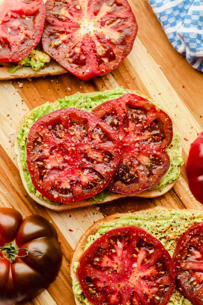 tomatoes on toast with avocado