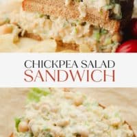 pinterest image with text reading chickpea salad sandwich