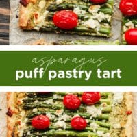 Pinterest collage with text reading asparagus puff pastry tart