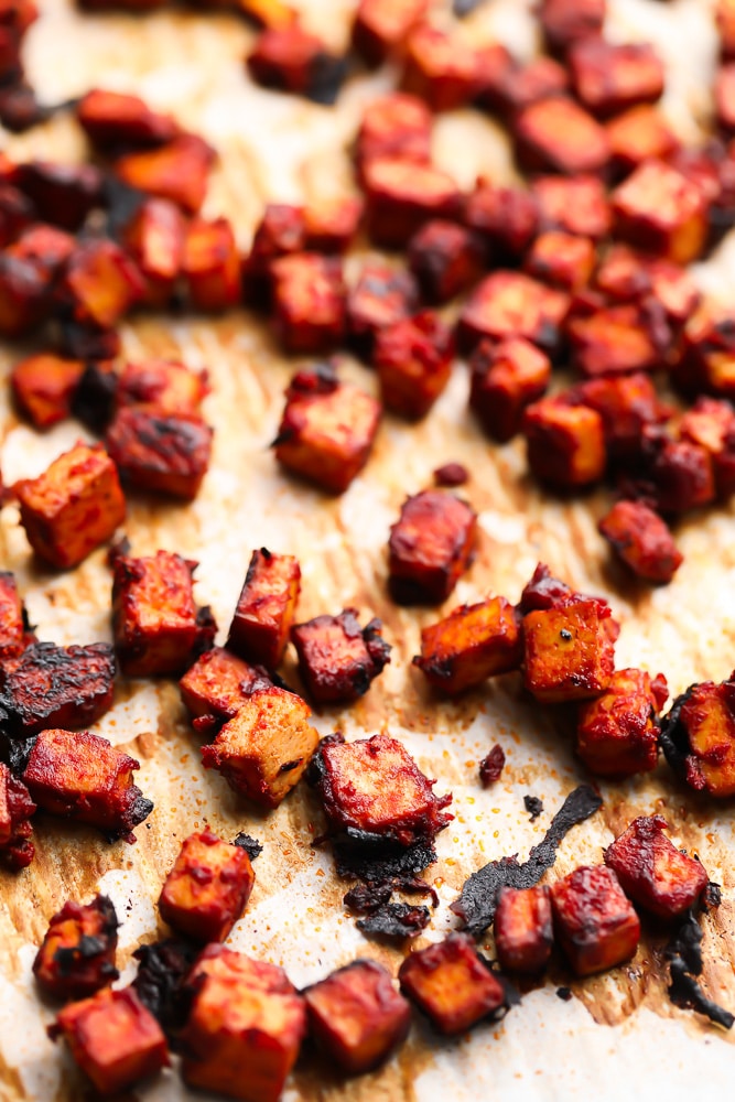 baked tofu pancetta for vegan carbonara