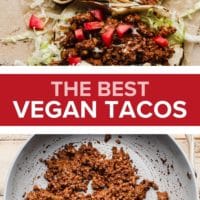pinterest image of vegan tacos stuffed with walnut mushroom taco meat.