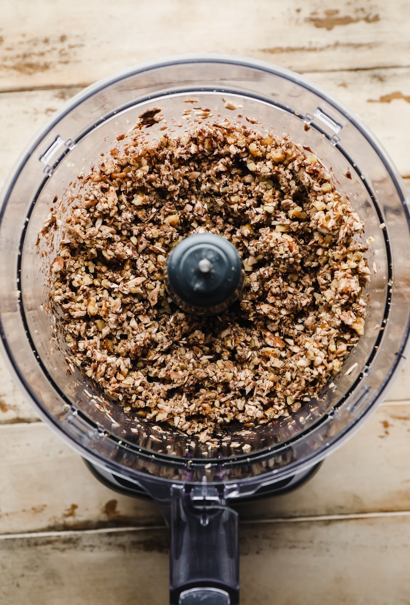 crumbled walnuts and mushrooms in a food processor.