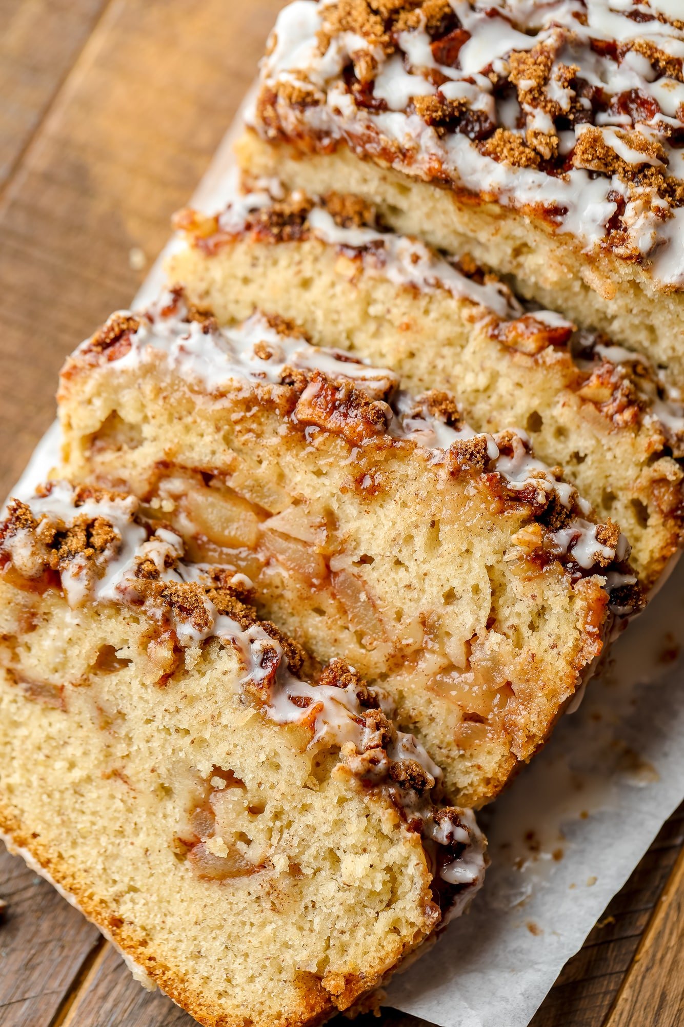 slices of apple fritter bread resting on top of each other.