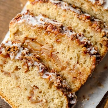 slices of apple fritter bread resting on top of each other.