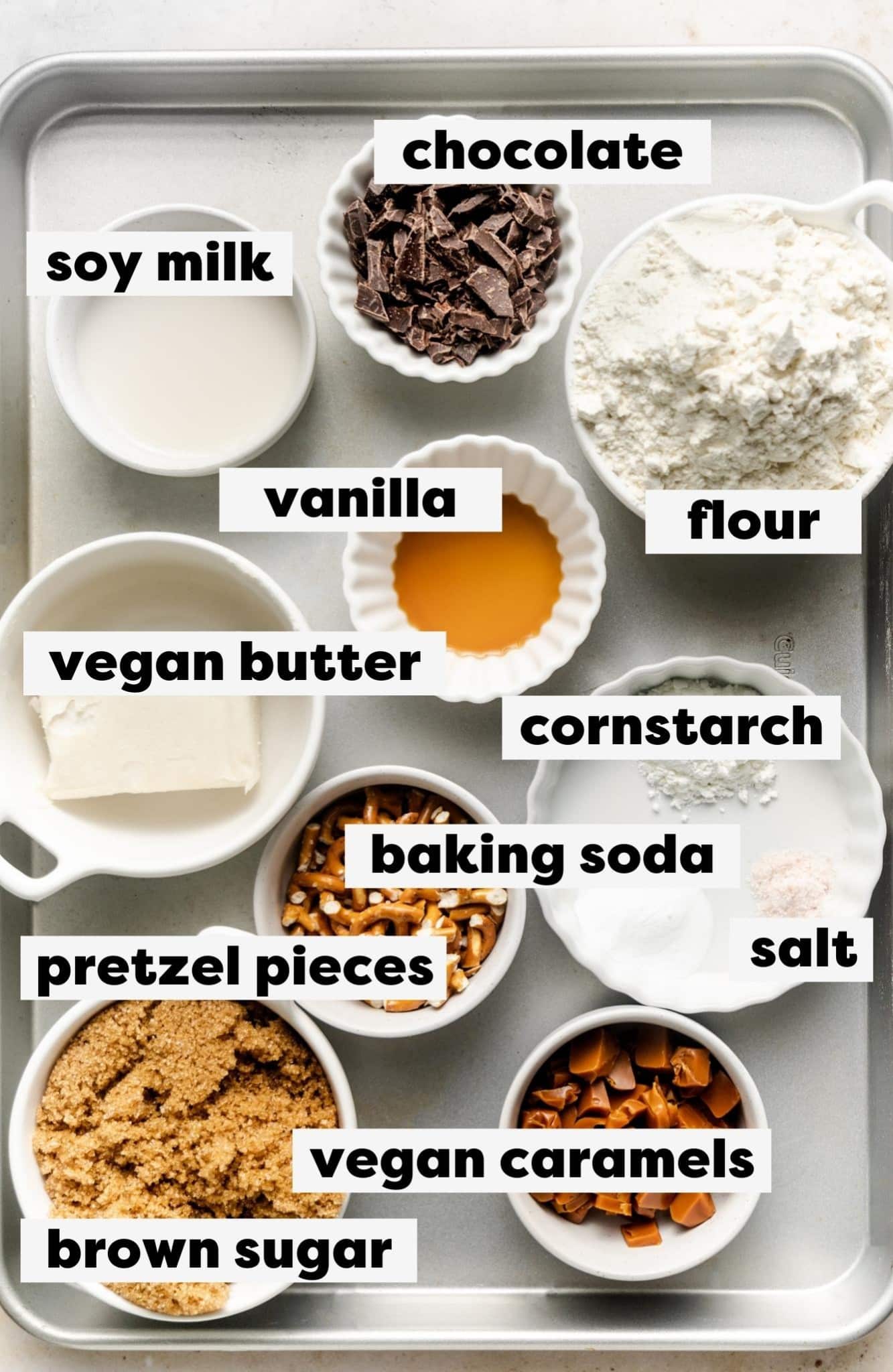 ingredients with labels for kitchen sink cookies.