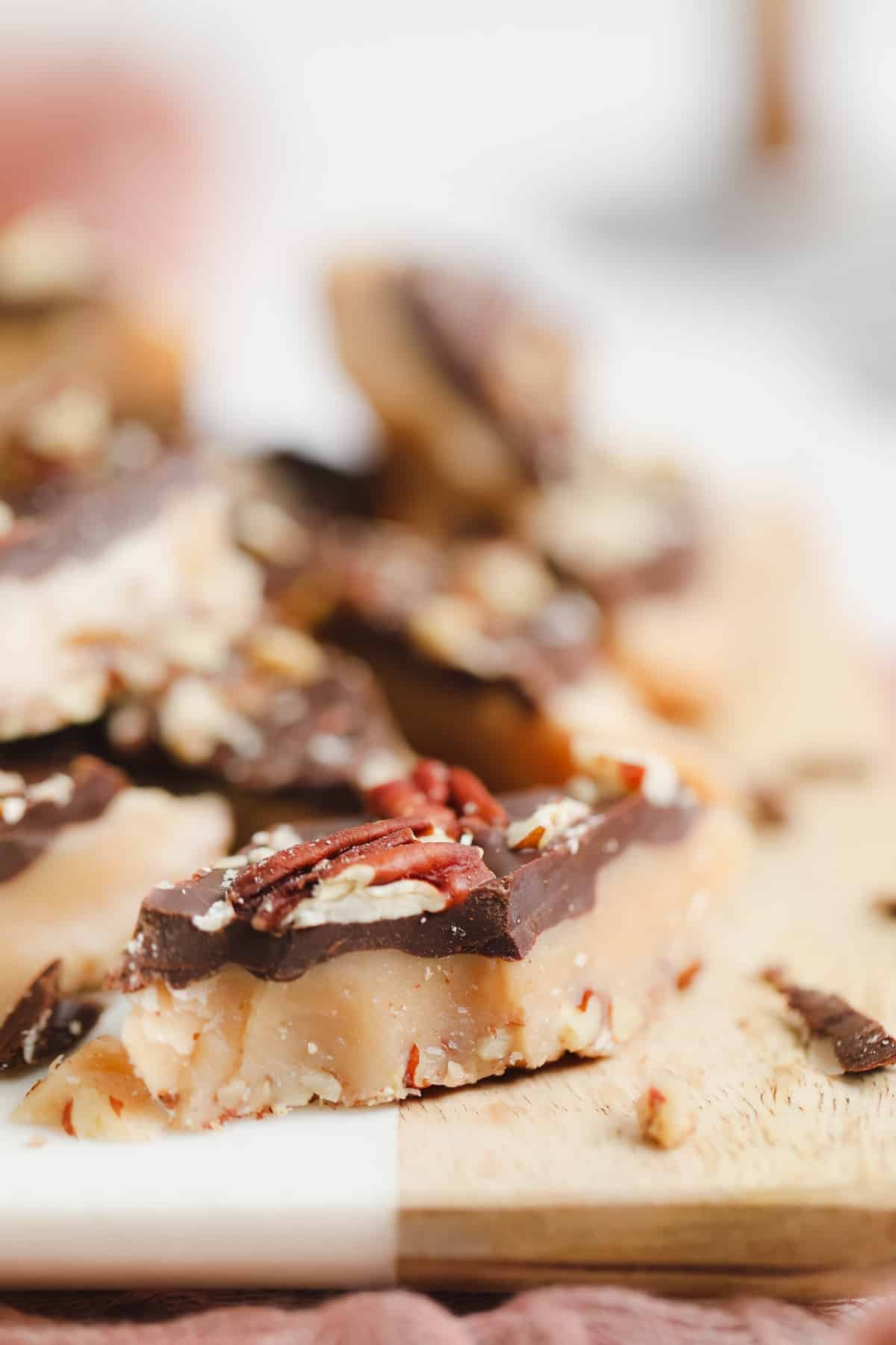 close up of a toffee candy with more in background