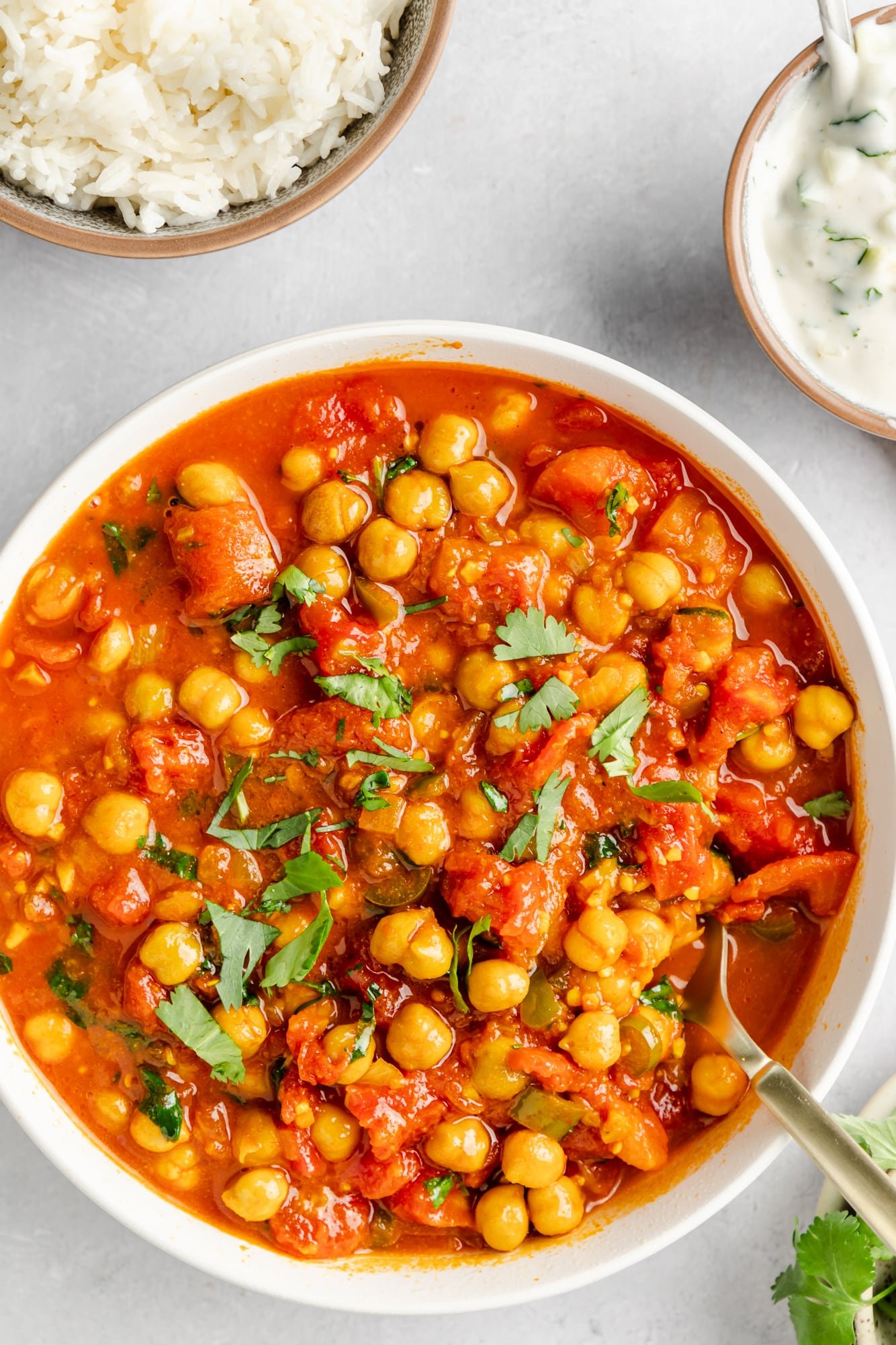 a bowl of vegan chana masala.