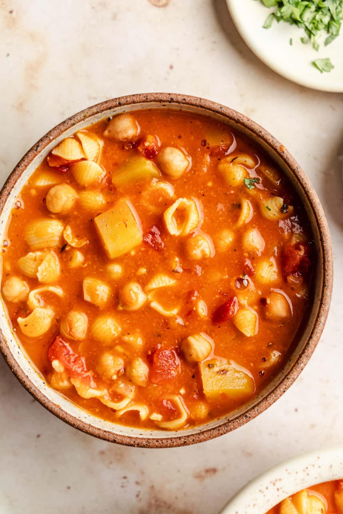Italian chickpea soup in a bowl.