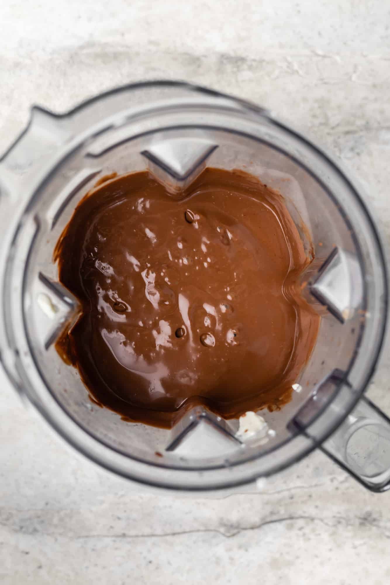 a melted chocolate mixture in a blender.