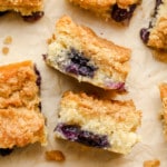 small slices of blueberry coffee cake turned on their sides.