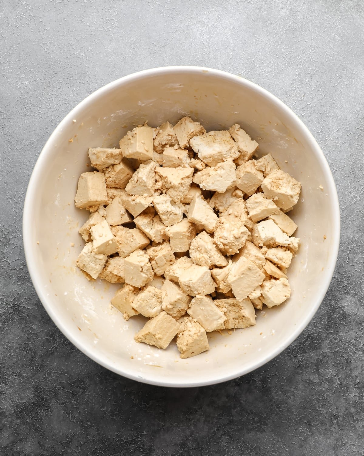 chunks of tofu in a bowl