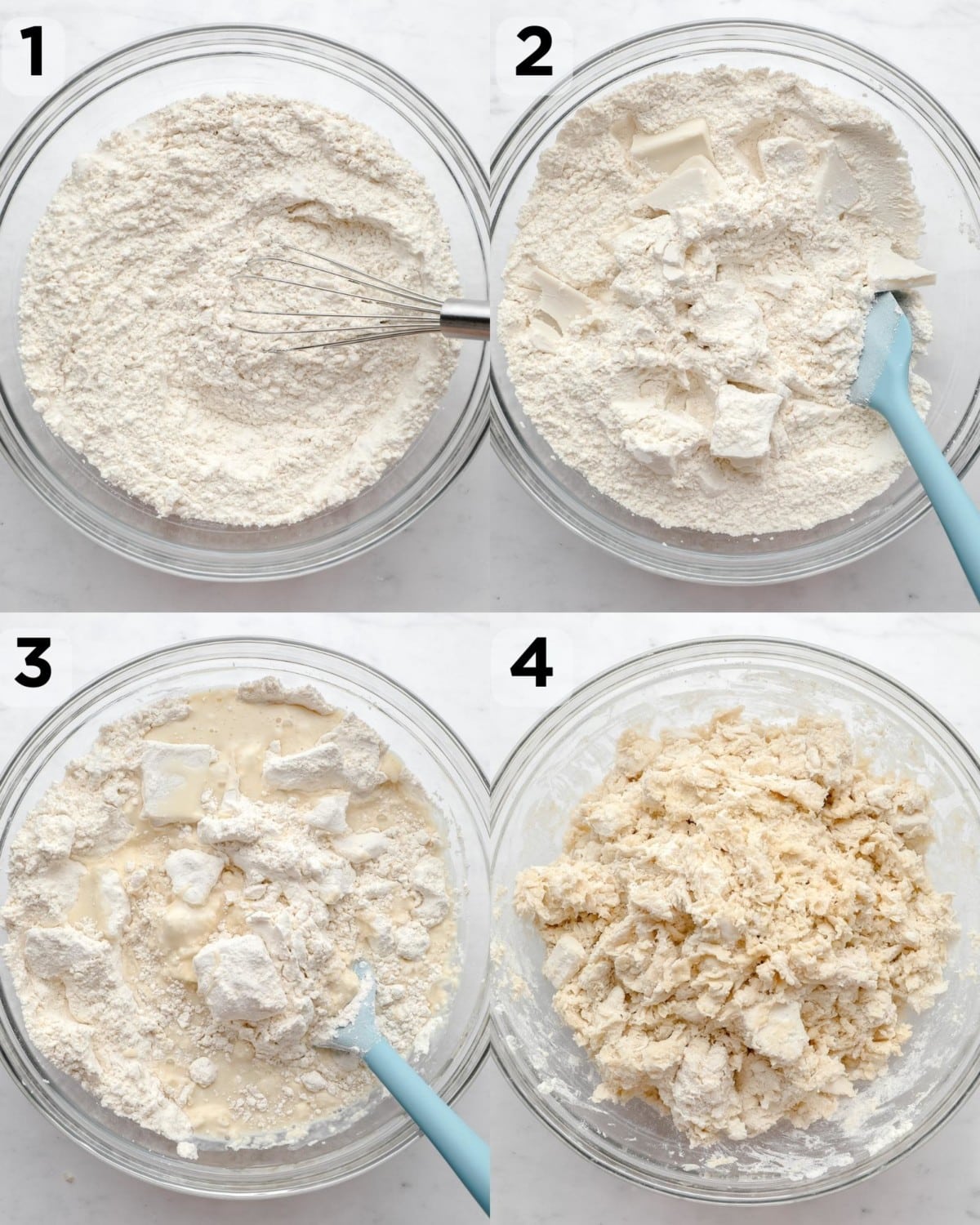 4 images showing how to make vegan croissant dough.