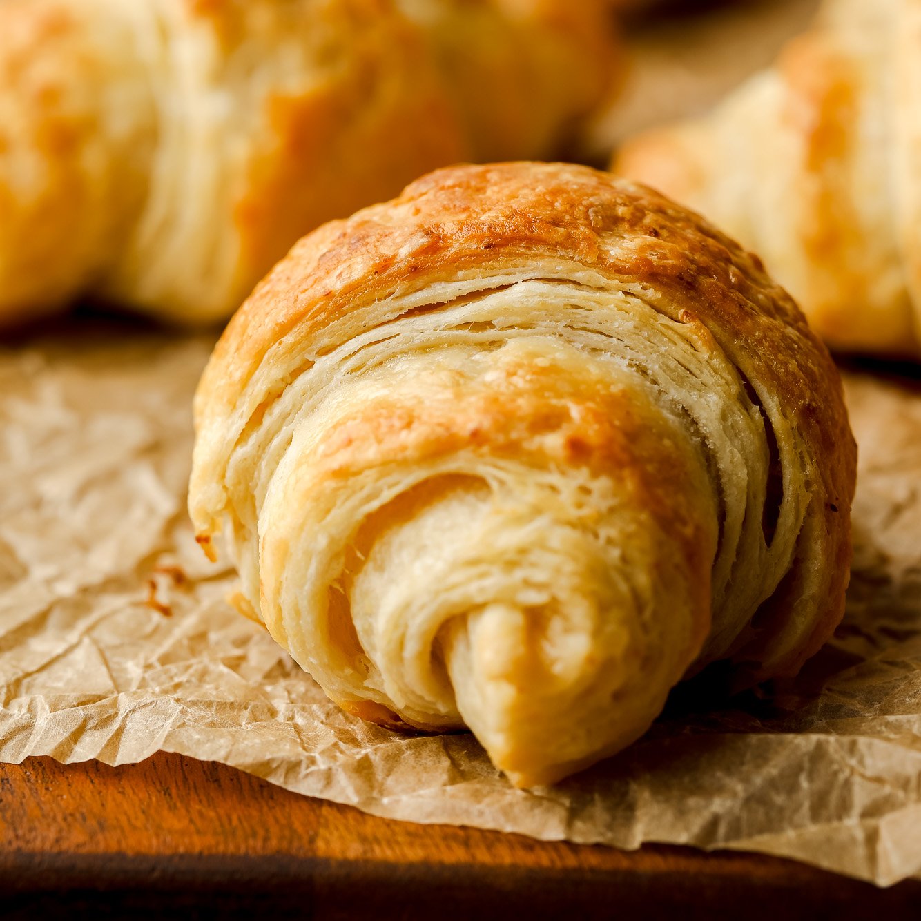 close up on a vegan croissant.