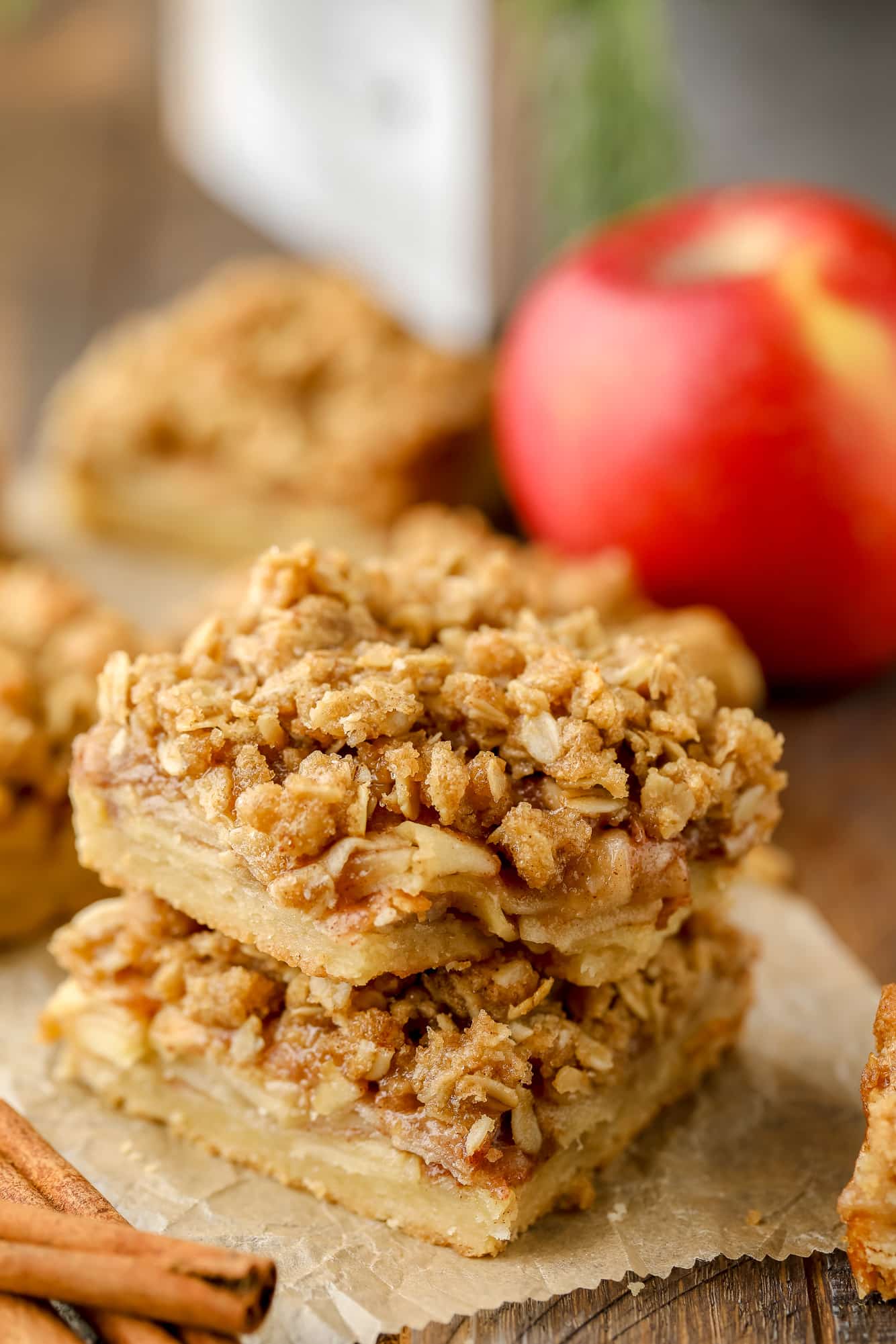 2 salted caramel apple bars on top of each other.