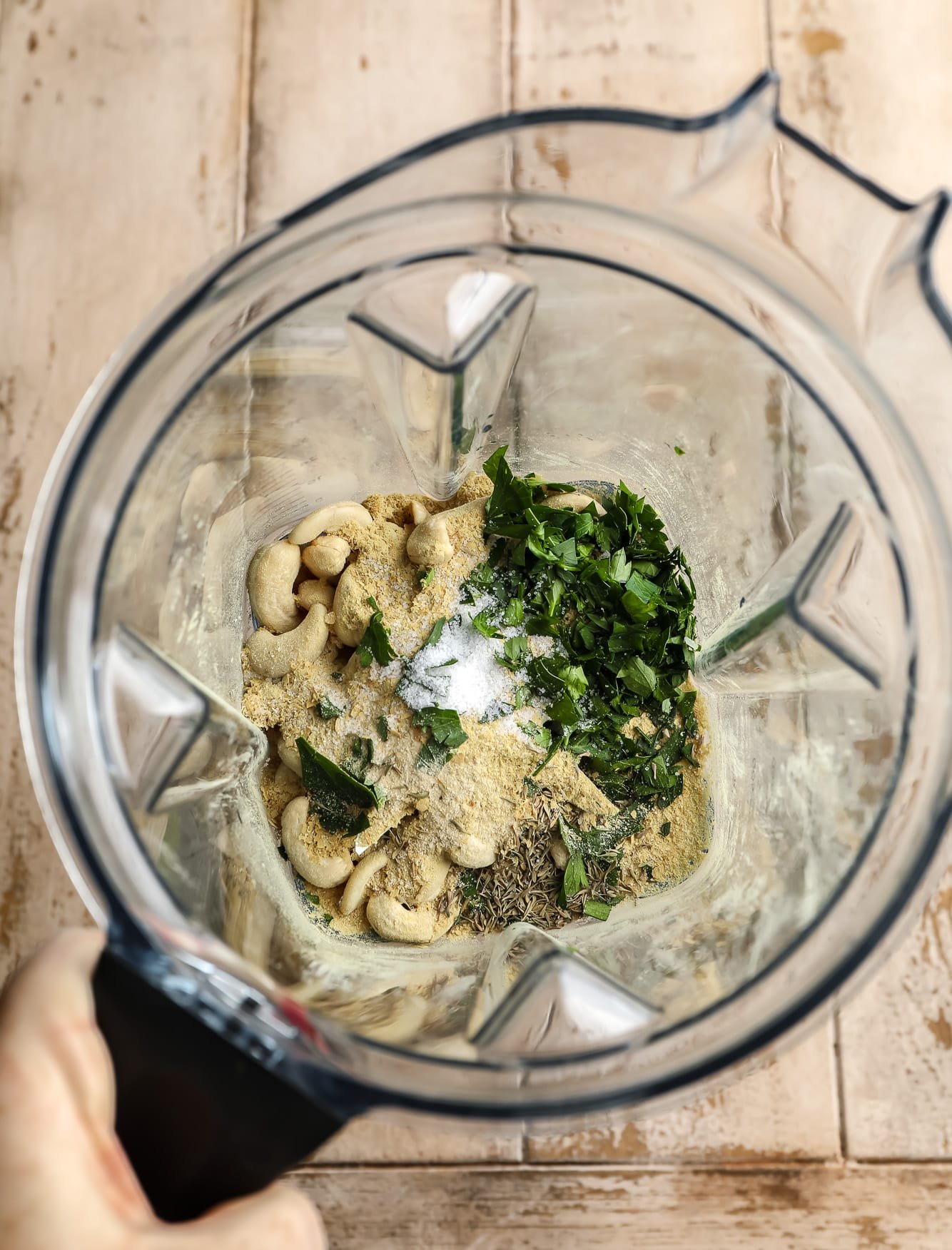 ingredients for stuffed mushroom filling in a blender.