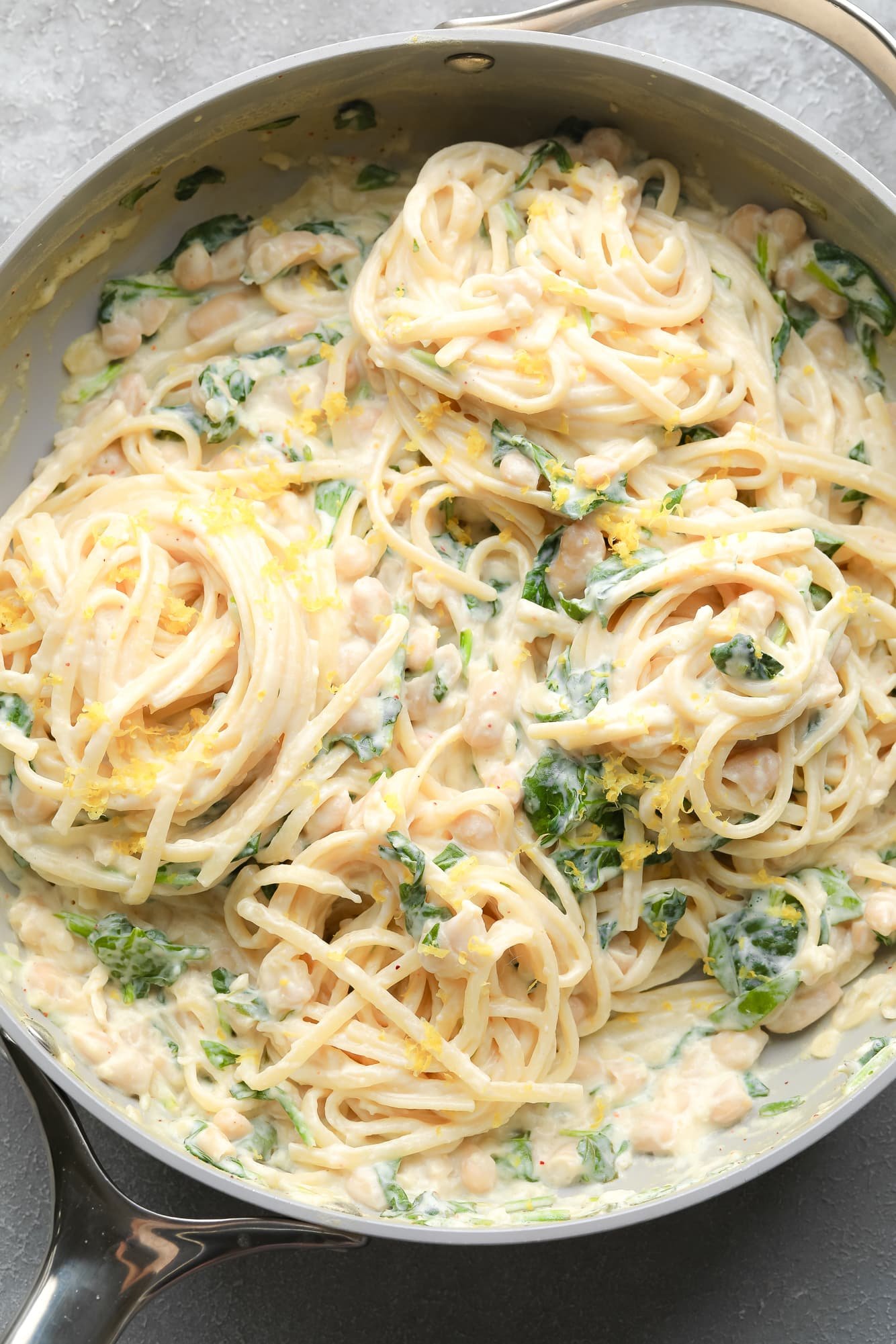 creamy lemon pasta in a large pot.