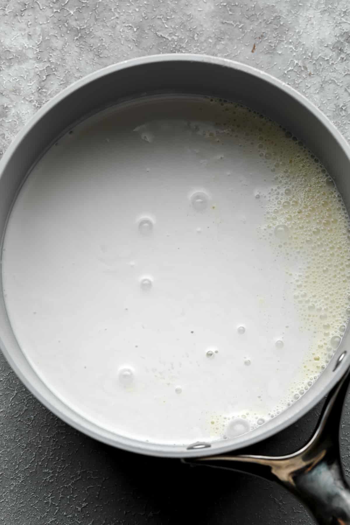 plant milk in a saucepan.