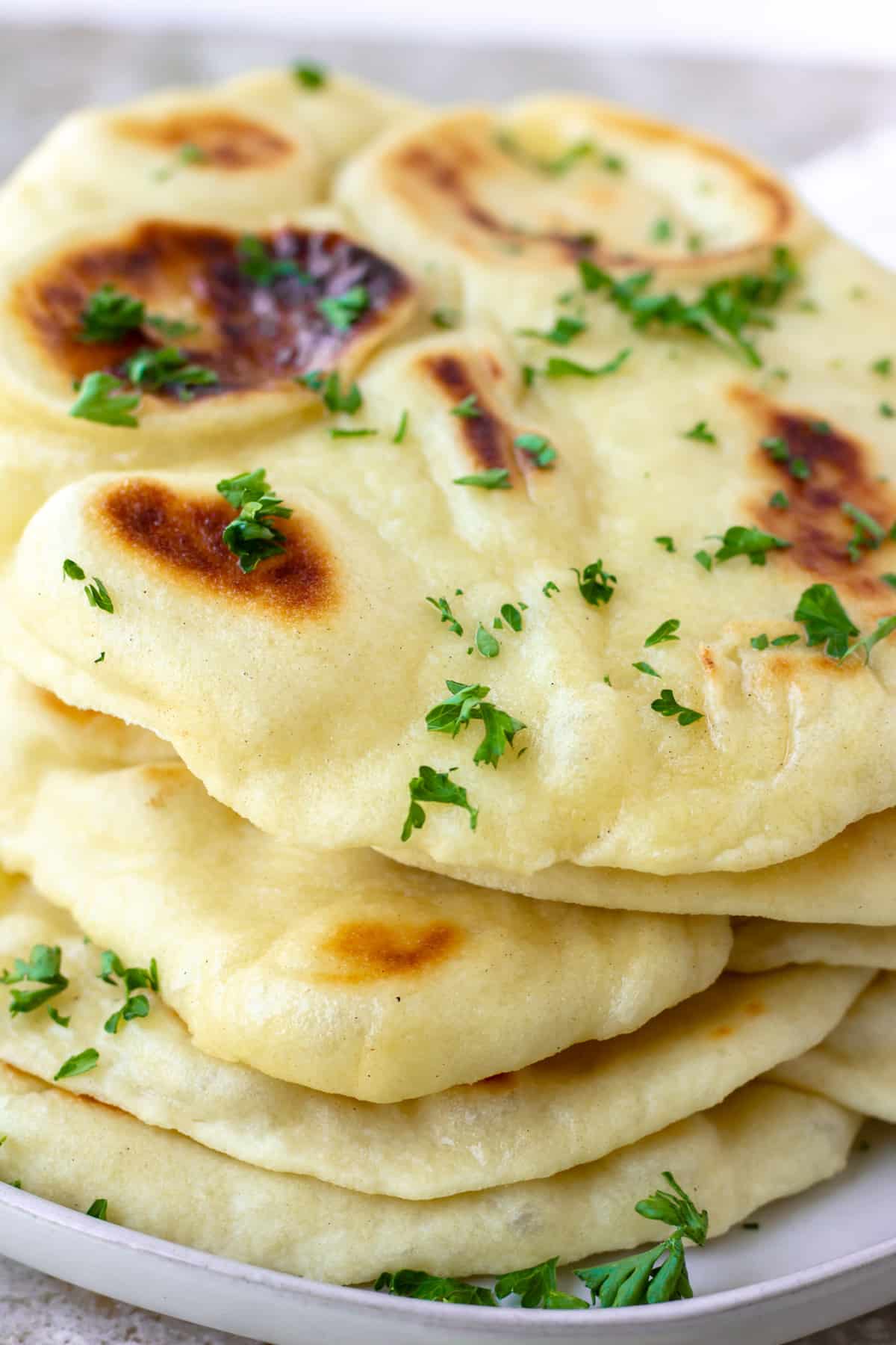 stack of vegan naan on plate