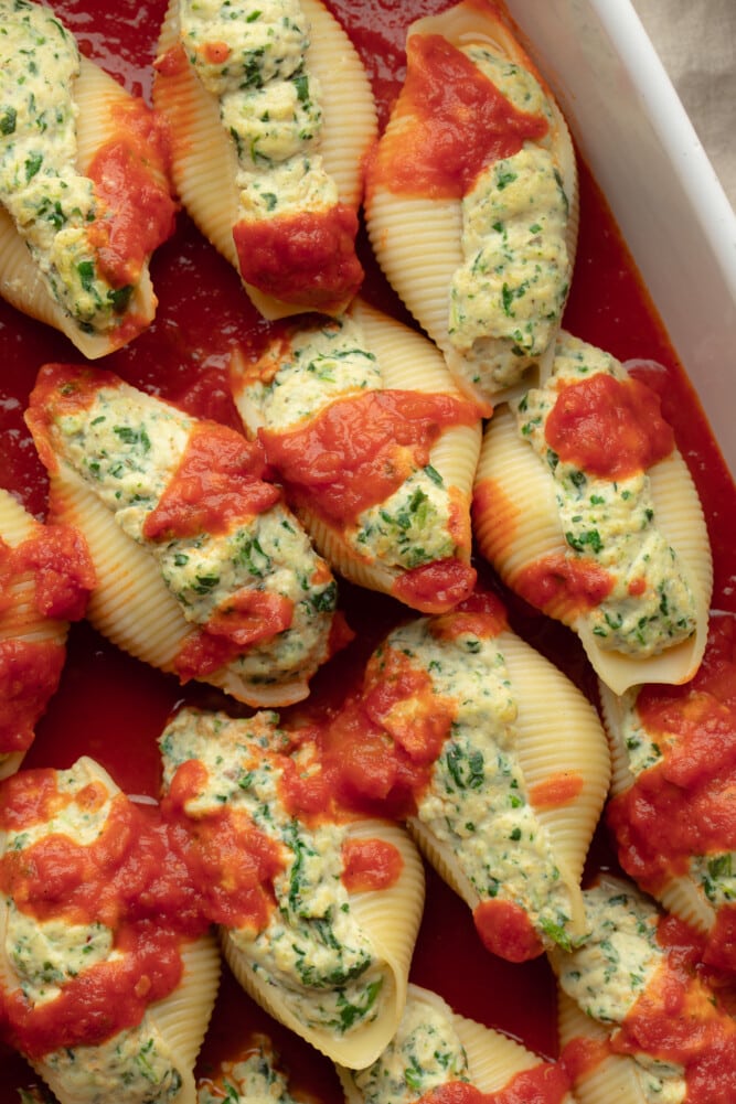 Vegan Stuffed Jumbo Shells with Spinach - Nora Cooks