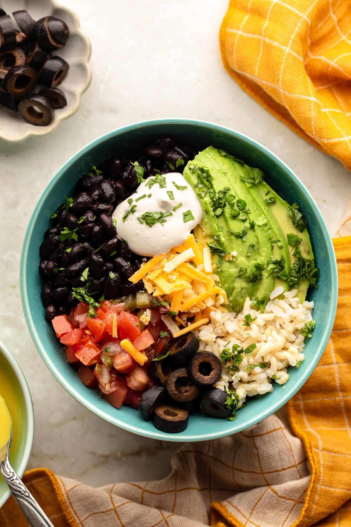 overhead view of a comfort rice bowl.