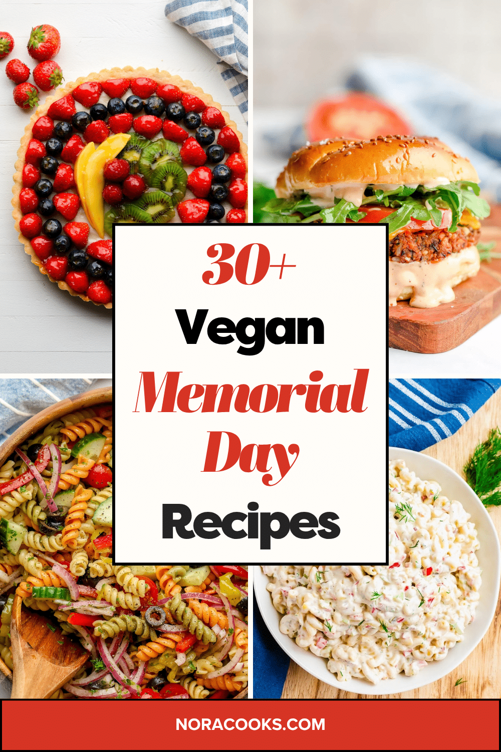 Pinterest image with overlay text, "30+ vegan memorial day recipes".